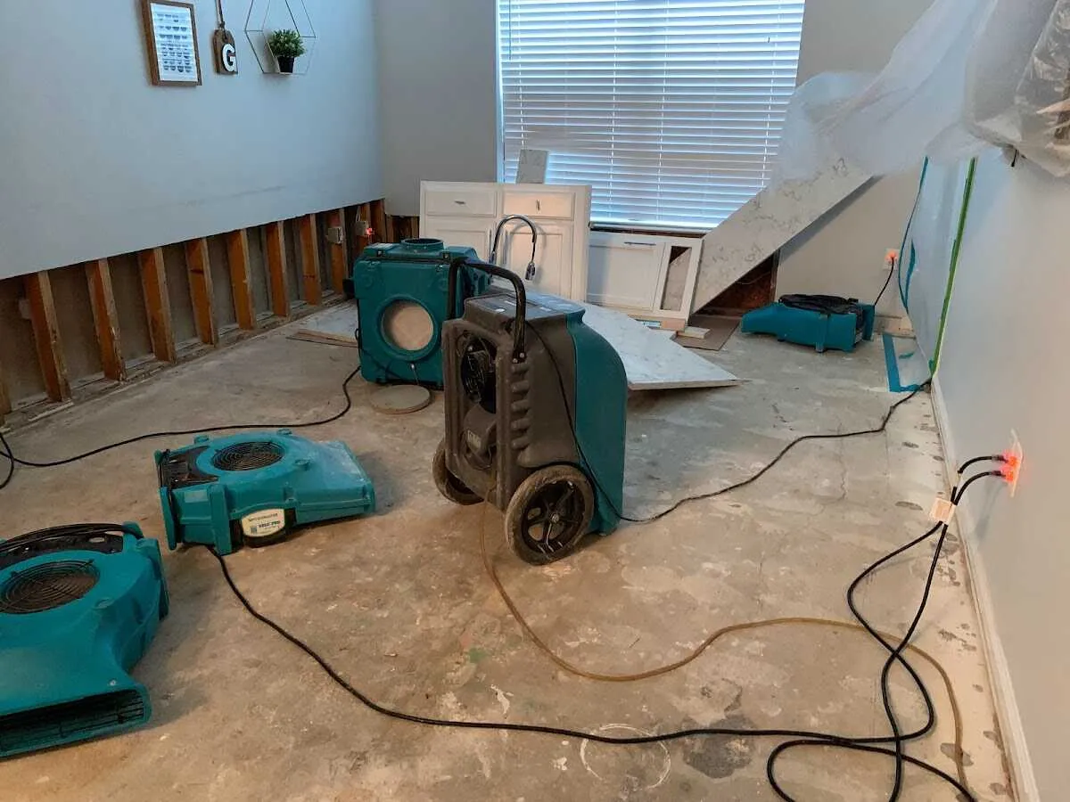 Dehumidifier in flood-cut room for Water Damage Restoration in Lawrenceburg